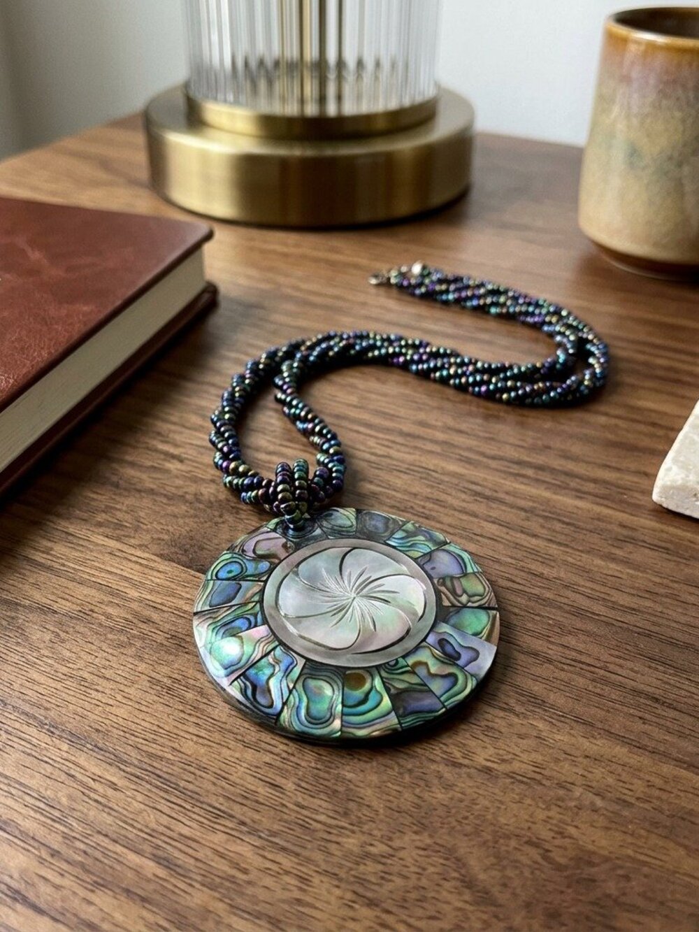 Abalone Flower Medallion Necklace Shell Pendant Boho Statement Gift